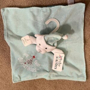 NWT Baby Starters Lovey Security Plush White Bear w/Santa Hat My First Christmas